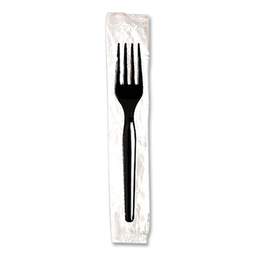 Picture of Individually Wrapped Mediumweight Polystyrene Cutlery, Fork, Black, 1,000/Carton