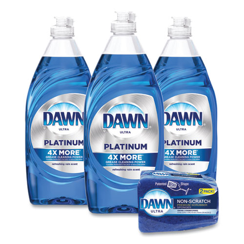 Picture of Platinum Liquid Dish Detergent, Refreshing Rain Scent, (3) 24 oz Bottles Plus (2) Sponges/Carton