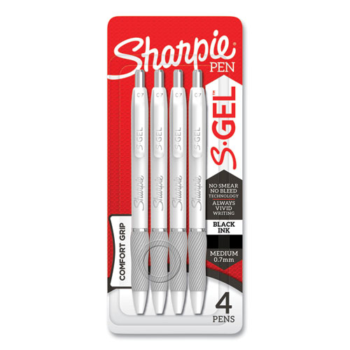 Picture of S-Gel Fashion Barrel Gel Pen, Retractable, Medium 0.7 mm, Black Ink, Pearl White Barrel, 4/Pack