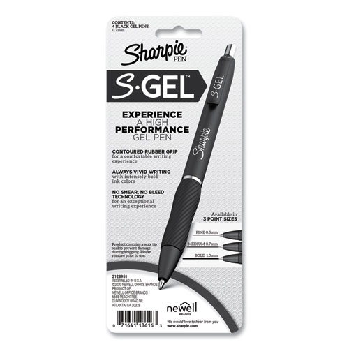 Picture of S-Gel Fashion Barrel Gel Pen, Retractable, Medium 0.7 mm, Black Ink, Pearl White Barrel, 4/Pack