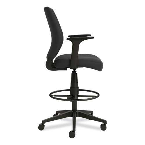 Picture of Essentials Fabric Drafting Stool with Arms, Supports Up to 275 lb, Black Seat/Back, Black Base