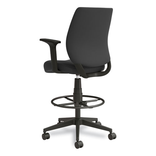 Picture of Essentials Fabric Drafting Stool with Arms, Supports Up to 275 lb, Black Seat/Back, Black Base