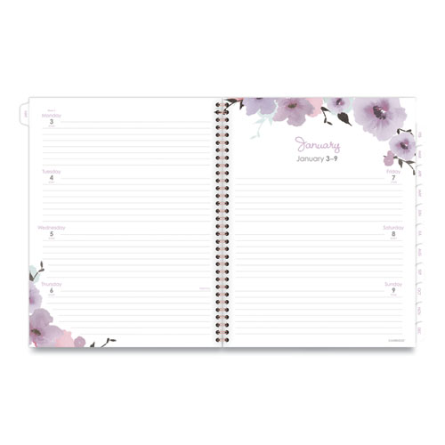 Picture of Mina Weekly/Monthly Planner, Floral Artwork, 11 x 8.5, White/Violet/Peach Cover, 12-Month (Jan to Dec): 2025