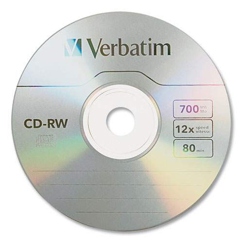 Picture of CD-RW High-Speed Rewritable Disc, 700 MB/80 min, 12x, Slim Jewel Case, Silver, 10/Pack