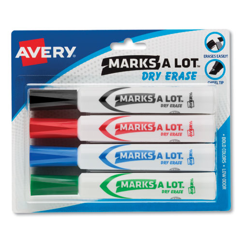 Picture of MARKS A LOT Desk-Style Dry Erase Marker, Broad Chisel Tip, Assorted Colors, 4/Set (24409)