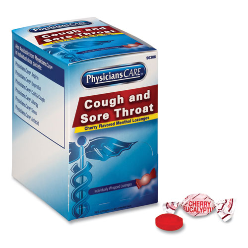 Picture of Cough and Sore Throat, Cherry Menthol Lozenges, Individually Wrapped, 50/Box