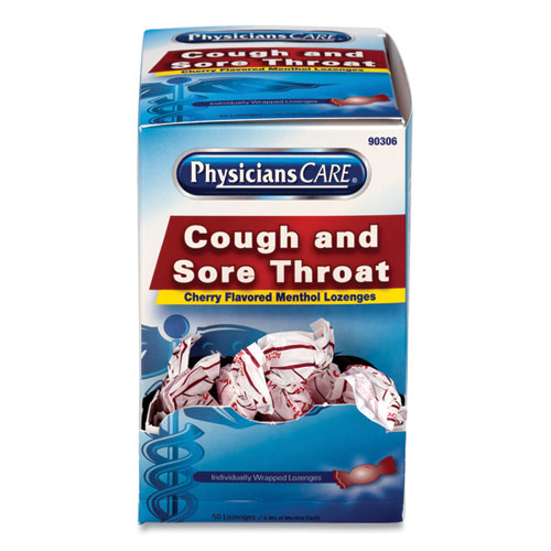 Picture of Cough and Sore Throat, Cherry Menthol Lozenges, Individually Wrapped, 50/Box