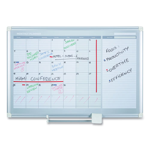 Picture of Magnetic Dry Erase Calendar Board, Monthly Planning/Scheduling, 48" x 36", White Surface, Satin Aluminum Frame