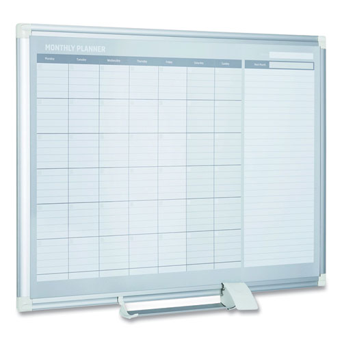 Picture of Magnetic Dry Erase Calendar Board, Monthly Planning/Scheduling, 48" x 36", White Surface, Satin Aluminum Frame