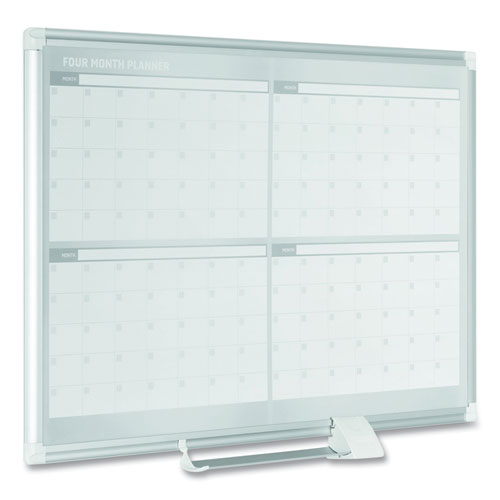 Picture of Magnetic Dry Erase Calendar Board, Four-Month Planning/Scheduling, 48" x 36", White Surface, Satin Aluminum Frame