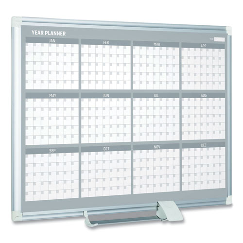 Picture of Magnetic Dry Erase Calendar Board, 12-Month Planning/Scheduling, 48" x 36", White Surface, Satin Aluminum Frame