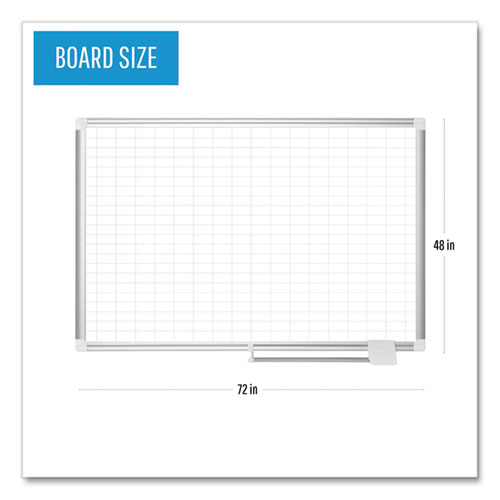 Picture of Gridded Magnetic Steel Dry Erase Project Planning Board, 1" x 2" Cells, 72" x 48", White Surface, Satin Aluminum Frame