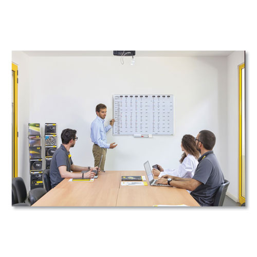 Picture of Gridded Magnetic Steel Dry Erase Project Planning Board, 1" x 2" Cells, 72" x 48", White Surface, Satin Aluminum Frame