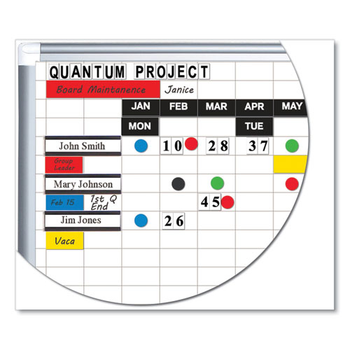 Picture of Gridded Magnetic Steel Dry Erase Project Planning Board, 1" x 2" Cells, 72" x 48", White Surface, Satin Aluminum Frame