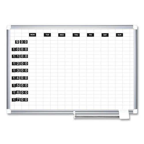 Picture of Gridded Magnetic Steel Dry Erase Project Planning Board, 1" x 2" Cells, 72" x 48", White Surface, Satin Aluminum Frame