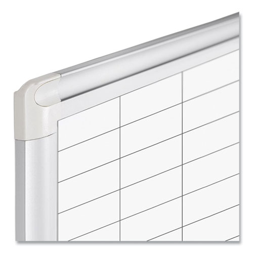 Picture of Gridded Magnetic Steel Dry Erase Project Planning Board, 1" x 2" Cells, 72" x 48", White Surface, Satin Aluminum Frame