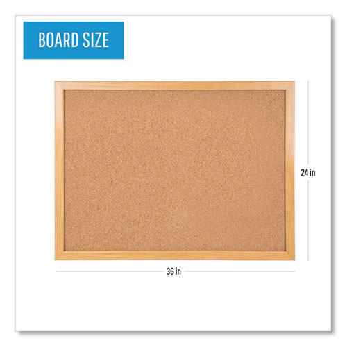 Picture of Value Cork Board with Oak Frame, 24" x 36", Brown Surface, Natural Oak Frame