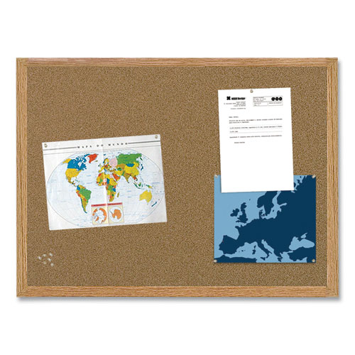 Picture of Earth Cork Board, 48" x 36", Tan Surface, Oak Finished Wood Frame