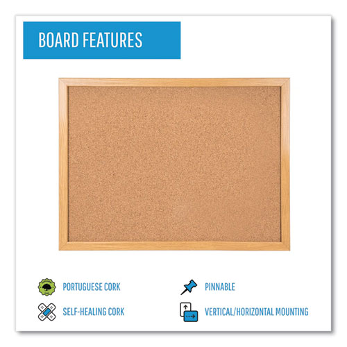Picture of Value Cork Bulletin Board with Oak Frame, 36 x 48, Natural Surface, Oak Oak Frame