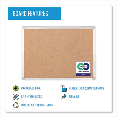 Picture of Earth Cork Board, 24" x 18", Tan Surface, Satin Aluminum Frame