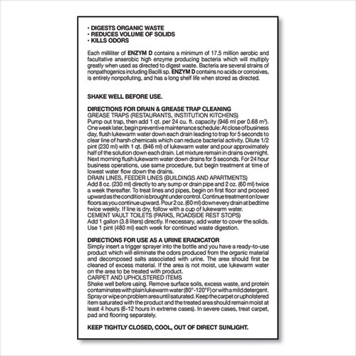 Picture of Enzym D Digester Deodorant, Mint, 32 oz Bottle, 12/Carton