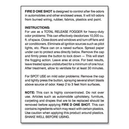 Picture of Fire D One Shot Aerosol, 5 oz Aerosol Spray, 12/Carton