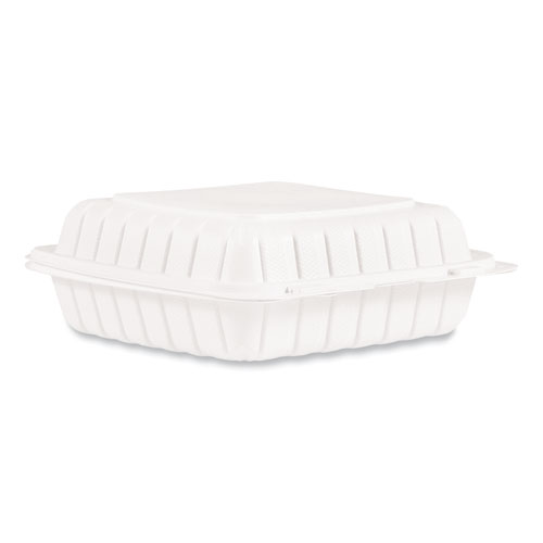 Picture of Hinged Lid Containers, Single Compartment, 9 x 8.8 x 3, White, Plastic, 150/Carton