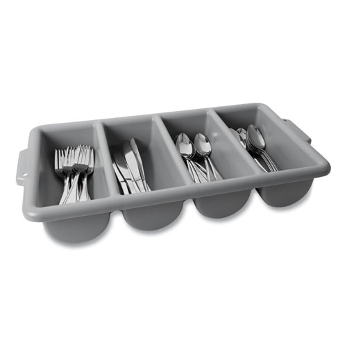 Picture of Cutlery Bin, 4 Compartments, Plastic, 11.5 x 21.25 x 3.75, Plastic, Gray