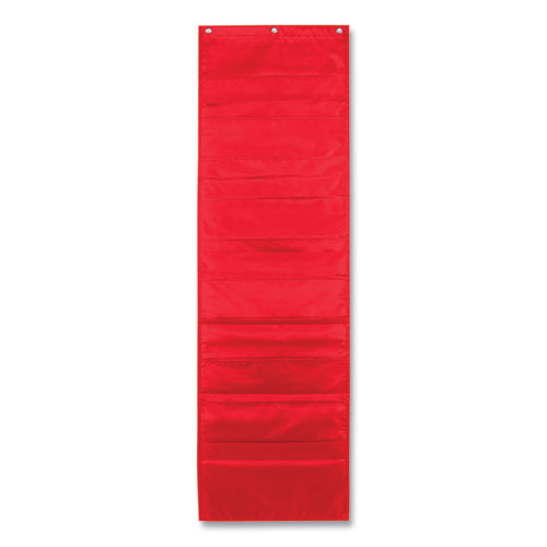 Picture of Storage Pocket Chart, 10 Pockets, Hanger Grommets, 14 x 47, Red