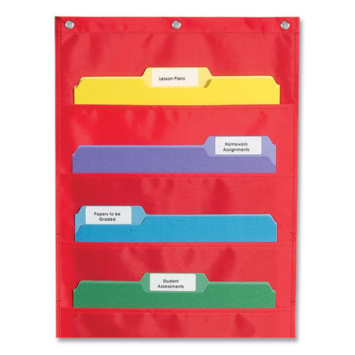 Picture of Storage Pocket Chart, 10 Pockets, Hanger Grommets, 14 x 47, Red