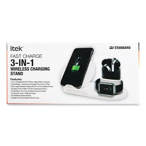 Picture of 3-in-1 Qi Wireless Charging Stand, USB-C Cable, Black