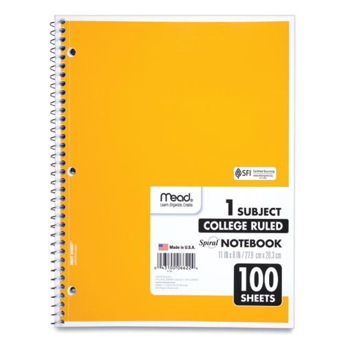 Picture of Spiral Notebook, 3-Hole Punched, 1-Subject, Medium/College Rule, Randomly Assorted Cover Color, (100) 11 x 8 Sheets