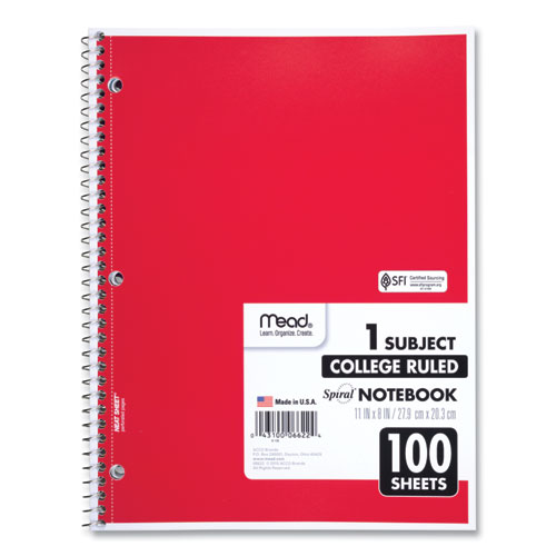 Picture of Spiral Notebook, 3-Hole Punched, 1-Subject, Medium/College Rule, Randomly Assorted Cover Color, (100) 11 x 8 Sheets