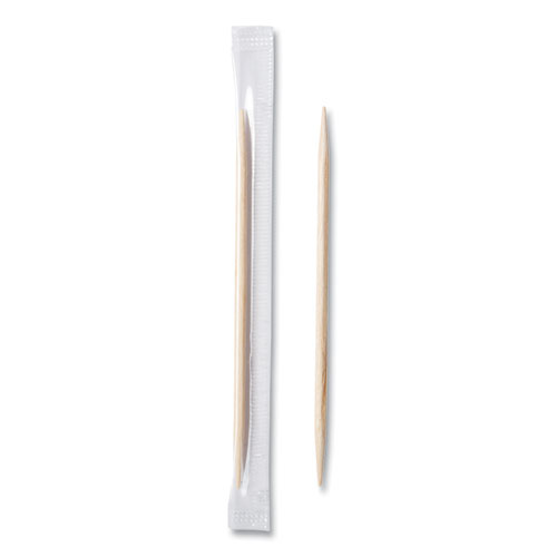 Picture of Mint Cello-Wrapped Wood Toothpicks, 2.5", Natural, 1,000/Box, 15 Boxes/Carton