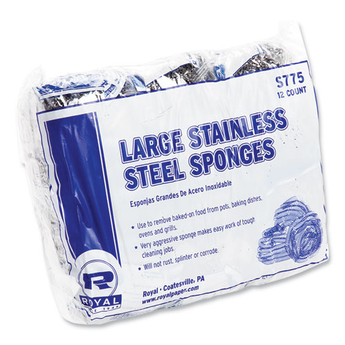 Picture of Stainless Steel Sponge, Polybagged, 1.75 oz, Gray, 12/Pack, 6 Packs/Carton