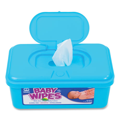 Picture of Baby Wipes Tub, Unscented, White, 80/Tub, 12 Tubs/Carton