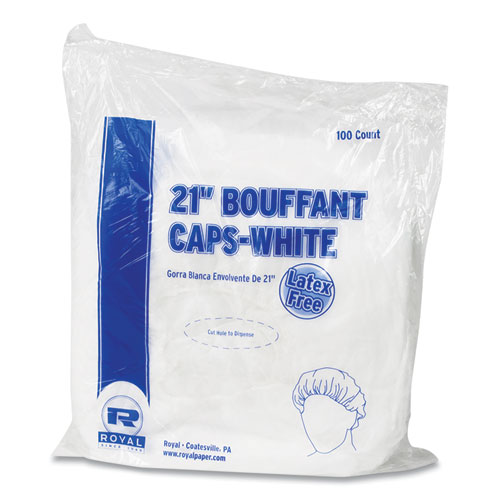 Picture of Latex-Free Operating Room Cap, Pleated, Polypropylene, 21", White, 100 Caps/Pack, 10 Packs/Carton