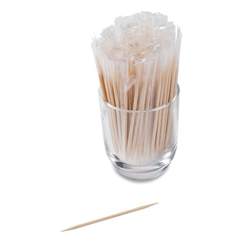 Picture of Cello-Wrapped Round Wood Toothpicks, 2.5", Natural, 1,000/Box, 15 Boxes/Carton