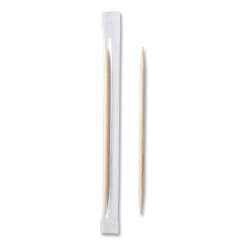 Picture of Cello-Wrapped Round Wood Toothpicks, 2.5", Natural, 1,000/Box, 15 Boxes/Carton