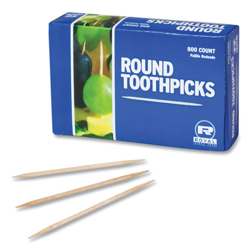 Picture of Round Wood Toothpicks, 2.5", Natural, 800/Box, 24 Boxes/Case, 5 Cases/Carton, 96,000 Toothpicks/Carton