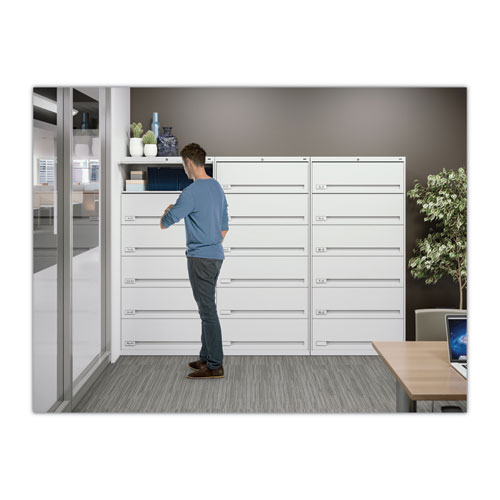 Picture of Enclosed Fixed-Shelf Lateral File with Retractable Doors, Legal/Letter Size Files, 5 Shelves, 36" x 16.5" x 63.5", Light Gray