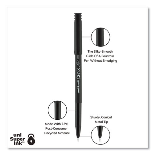 Picture of ONYX Roller Ball Pen, Stick, Extra-Fine 0.5 mm, Black Ink, Black Barrel, Dozen