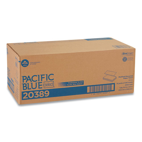 Picture of Pacific Blue Select Folded Paper Towels, 1-Ply, 9.2 x 9.4, White, 250/Pack, 16 Packs/Carton