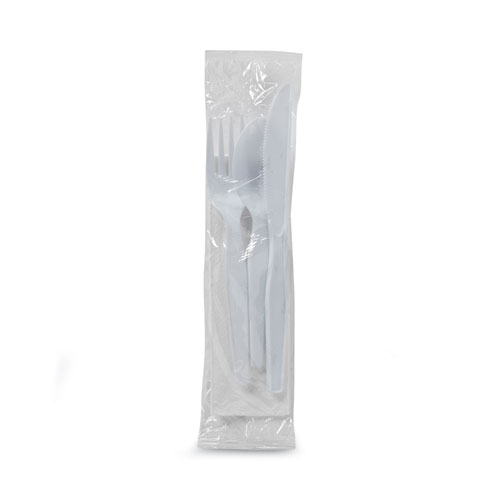 Picture of Wrapped Tableware/Napkin Packets, Fork/Knife/Spoon/Napkin, White, 250/Carton