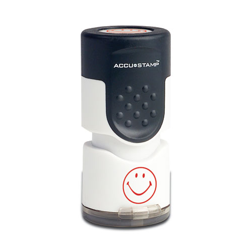 Picture of Pre-Inked Round Stamp, Smiley, 0.63" dia, Red