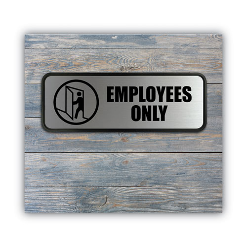 Picture of Brushed Metal Office Sign, Employees Only, 9 x 3, Silver