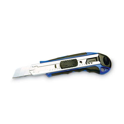 Picture of Heavy-Duty Snap Blade Utility Knife, Four 8-Point Blades, Retractable 4" Blade, 5.5" Plastic/Rubber Handle, Blue