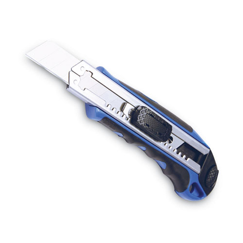 Picture of Heavy-Duty Snap Blade Utility Knife, Four 8-Point Blades, Retractable 4" Blade, 5.5" Plastic/Rubber Handle, Blue