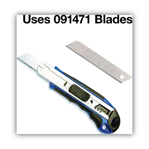 Picture of Heavy-Duty Snap Blade Utility Knife, Four 8-Point Blades, Retractable 4" Blade, 5.5" Plastic/Rubber Handle, Blue