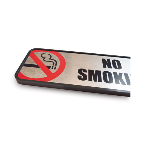 Picture of Brush Metal Office Sign, No Smoking, 9 x 3, Silver/Red